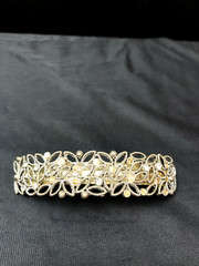 Hair Clip Silvertone White and Amber Rhinestones Vintage 3.75 Inches x .875 Inch
