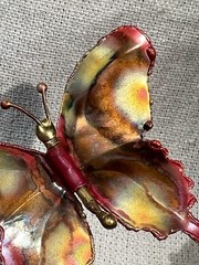 VTG Butterfly Pin Brooch Brutalist Iridescent Red Copper Artist Signed