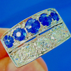 Original EARTH MINED DIAMOND SAPPHIRE Deco Statement Ring PLATINUM Filigree Band