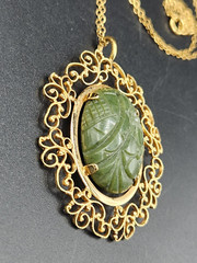 Vintage Van Dell Carved Jade Gold Filled Pendant Necklace