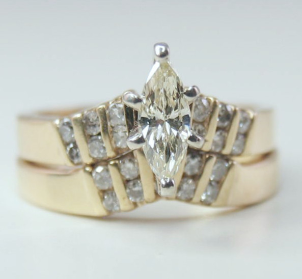 Vintage 14k Yellow Gold 23 Stone Diamond .62ctw Wedding Set Lady’s Ring Size 5