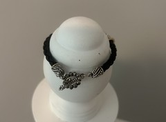 Vintage Black & Silver Gold Accent Faux Leather Braided Bracelet 7.5”