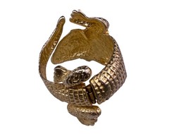 70s & 80s Kenneth Jay Lane Gold Tone Cuff Bracelet Alligator Textured Vintage