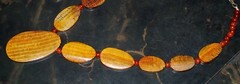 HAND CARVED COW HORN Vintage 25″ Necklace REVERSIBLE Golden Brown Oval Beads