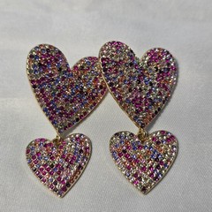 Sugarfix by Baublebar Double Heart Earrings Multicolored Rhinestone Crystals