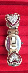 Vintage Heidi Daus “Heartbreakers” Red Hearts Pave Crystal Bracelet Watch