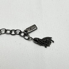 Black Beaded Pave Ball Necklace Gunmetal Chain Statement Collar Adjustable