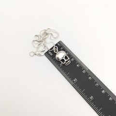 Silver Tone Costume Skull Charm Pendant Box Chain Necklace 18” #19