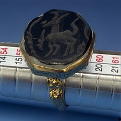 Antique Style Intaglio Ring – Gold Tone Band with Carved Black Stone