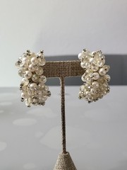 Vintage Silver Tone Pearl & Beads Swirls Earrings Beautiful See Pics 😍 K80