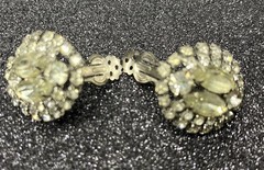 Vtg Uranium Glass Clip On Earrings Marquise Shape w/ 2 Main Stones Uranium