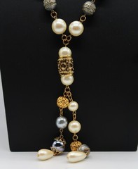 Vtg Multi Tonal Silver Gold Bead Ornate Lobster Clasp Necklace Princess Length