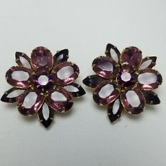 Vintage Dark Purple Rhinestone Cluster Marquise Oval Stones, Flower Shape
