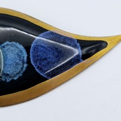 Vintage MCM Artisan Copper Enamel Teardrop Brooch Pin Modernist Abstract Blue 3″