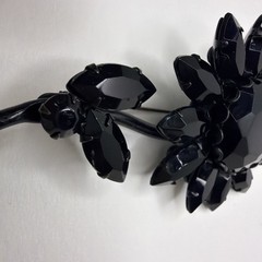 VTG MidCentury Black Rhinestone Flower Brooch Pin Open Back Japanned Daisy AS-IS