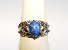 Vintage Sterling Silver 3.5g Simulated Star Sapphire Glass Heart Ring 6 – 6.25