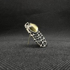 Vintage Old Brooch 925 Sterling Elegant Unique Irregular Yellow Stone For Man