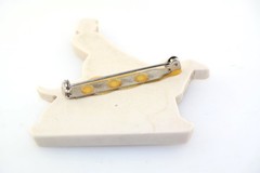 Retro Vtg White Plastic Woman Walking 2 Dogs Figural Pin Brooch