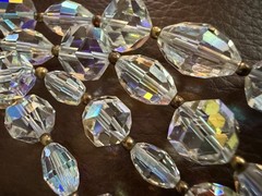 Vintage AB Coated Crystal Brooch Necklace Jewelry Set SPARKLY