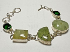 925 Sterling Silver Prehnite Gemstone Link Bracelet Adjustable 7 1/2 in – 9 inch