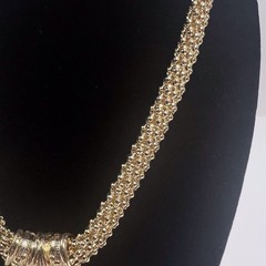 Vintage Gold Tone Mesh Chain Chunky Necklace 18” Magnetic Closure