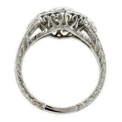 Vintage Art Deco Lab-Created Diamond Milgrain Wedding 14K White Gold Finish Ring