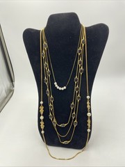 Vintage 9 Necklaces Faux Pearl Rhinestone Bead Gold Tone Wearable Or Sell