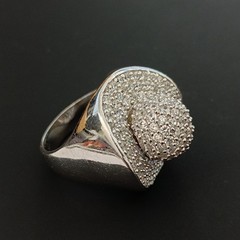 Chunky Statement Ring Sterling Silver Dome Pave CZ Cocktail 9.25 Bold Modernist
