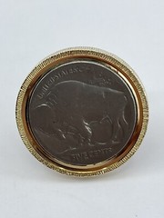 Vintage Buffalo Nickel mens cufflinks five cents gold tone textured and polished
