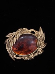Gold Wreath Brooch, Grecian Style Ombre Cabochon