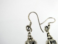 Sterling Silver Square Cut Quartz Dangling Earrings 925 4.4g 1.25 Inches Length