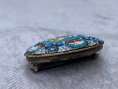 Woman’s Vintage Micro Mosaic Tesserae Glass Pin Italy Oval Floral Brooch Gift