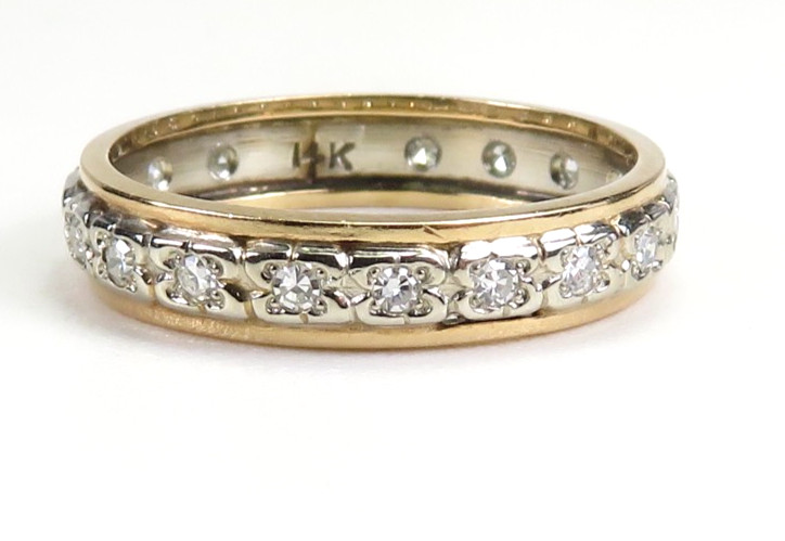 Antique 1920’s Eternity Wedding Band 14K Two Tone Gold Ring Sz 7.25 UK-O EGL USA