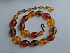 Lucite Amber Necklace and Bracelet Vintage Set Amber Earth Tone Beads
