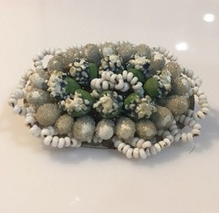 VINTAGE CZECHOSLOVAKIA BEADED WHITE AND GREEN BROOCH PIN