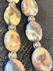 Chunky Jasper Bead Necklace Natural Oval Stones with Silver Tone Spacers 18”