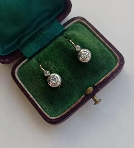 Art Deco Style Round Lab Created Diamond 14K Yellow Gold FN Birthday Earrings