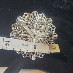 Vintage Silver Tone Amber Rhinestone Floral Filigree Brooch Pin Topaz Color