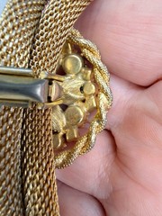Vintage Mesh Lariat Necklace Earrings Gold Tone Rhinestones Colored Stones READ
