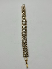 Vintage Estate Gold Tone Clear Rhinestone Fold Over Clasp Bracelet 7”