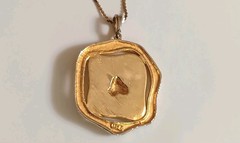 Vtg 70s Enamel Pendant Necklace Zodiac Symbol Cancer Signed ART Arthur Pepper