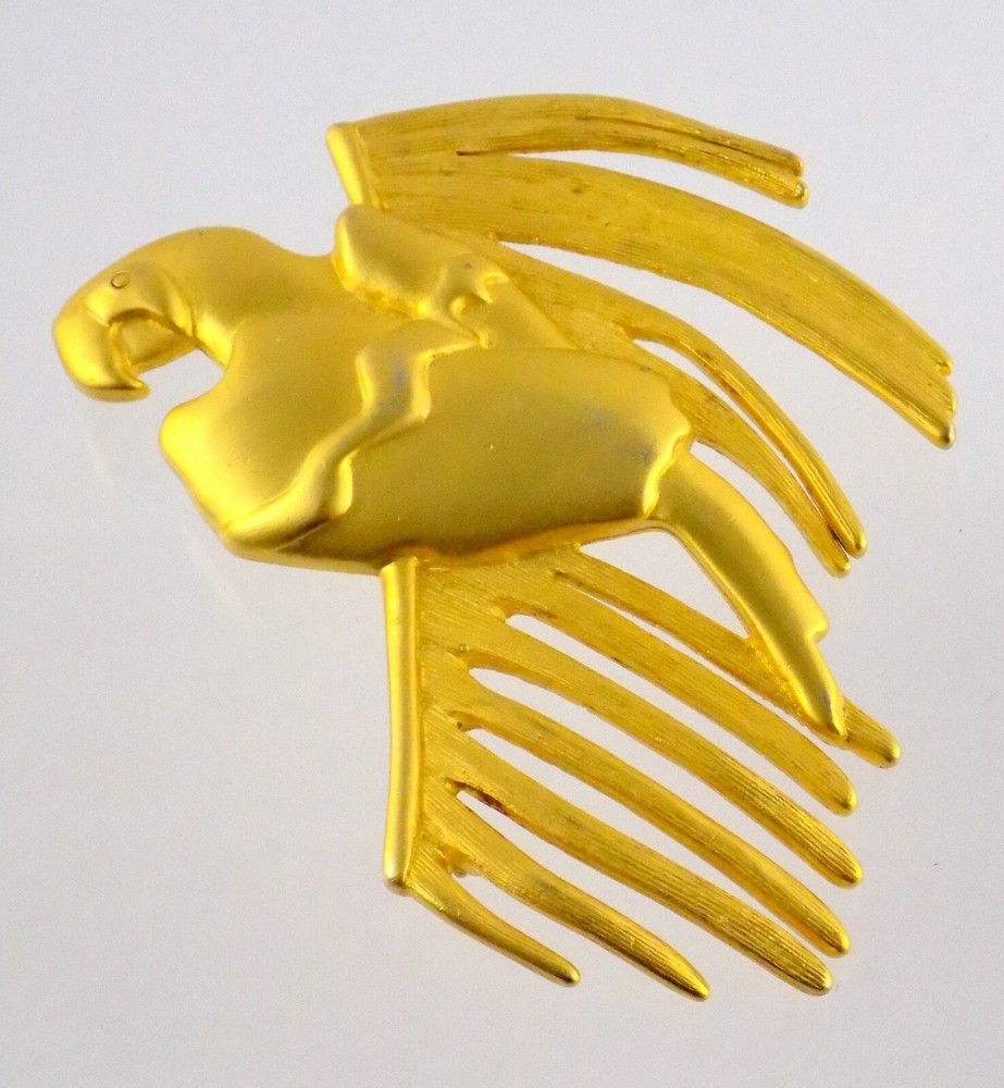 Vintage Givenchy Paris Large Goldtone Metal Bird Pin Macaw Parrot Brooch 3.25 In