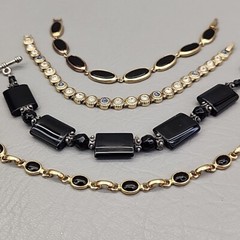 Bracelet Lot of 4 Linked Black Onyx Silver Tone Gold Plated 7.5 – 8.5″