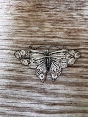 Antique 950 Silver Filigree Butterfly Brooch Large Ornate Trombone Clasp 3”