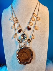 VTG! “Liz Clayborne’s Amber Crystals & Beads Victorian Style Necklace + Earrings