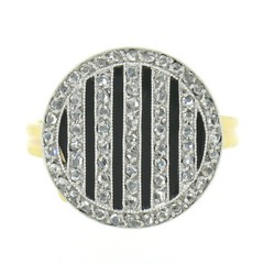 Vintage 14K Gold Platinum 0.60ctw Pave Diamond On Black Onyx Round Platter Ring
