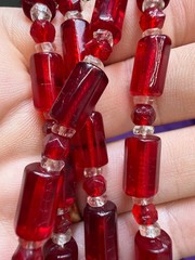 Vintage Necklace Glass Beads Art Deco Red Barrel 28 Inches PJ