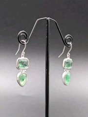 NOS By JEZLAINE Sterling Silver Aventurine Stone Drop Dangle Hook 925 Earrings