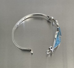 Vintage Mexico 925 Sterling Turquoise Inlay Mosaic Tension Bangle Bracelet 7″