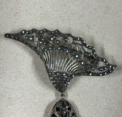 VTG Sterling Silver Marcasite Black Onyx Large Brooch